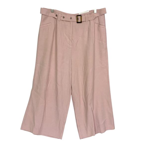 Soft Surroundings Wide Leg Crop Pants Womens 14 Dusty Pink Belted 34x23 NEW - Picture 1 of 14